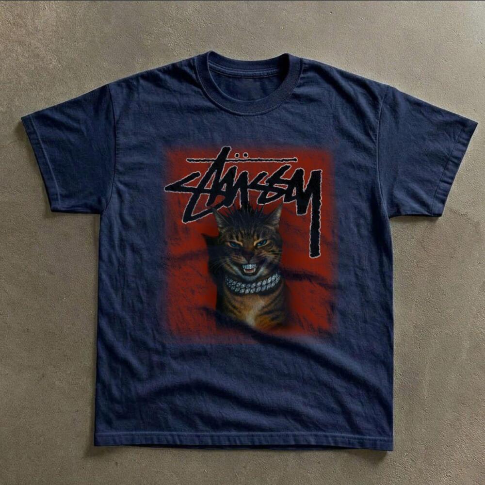 Gildan Punk Cat Design Graphic T-Shirt